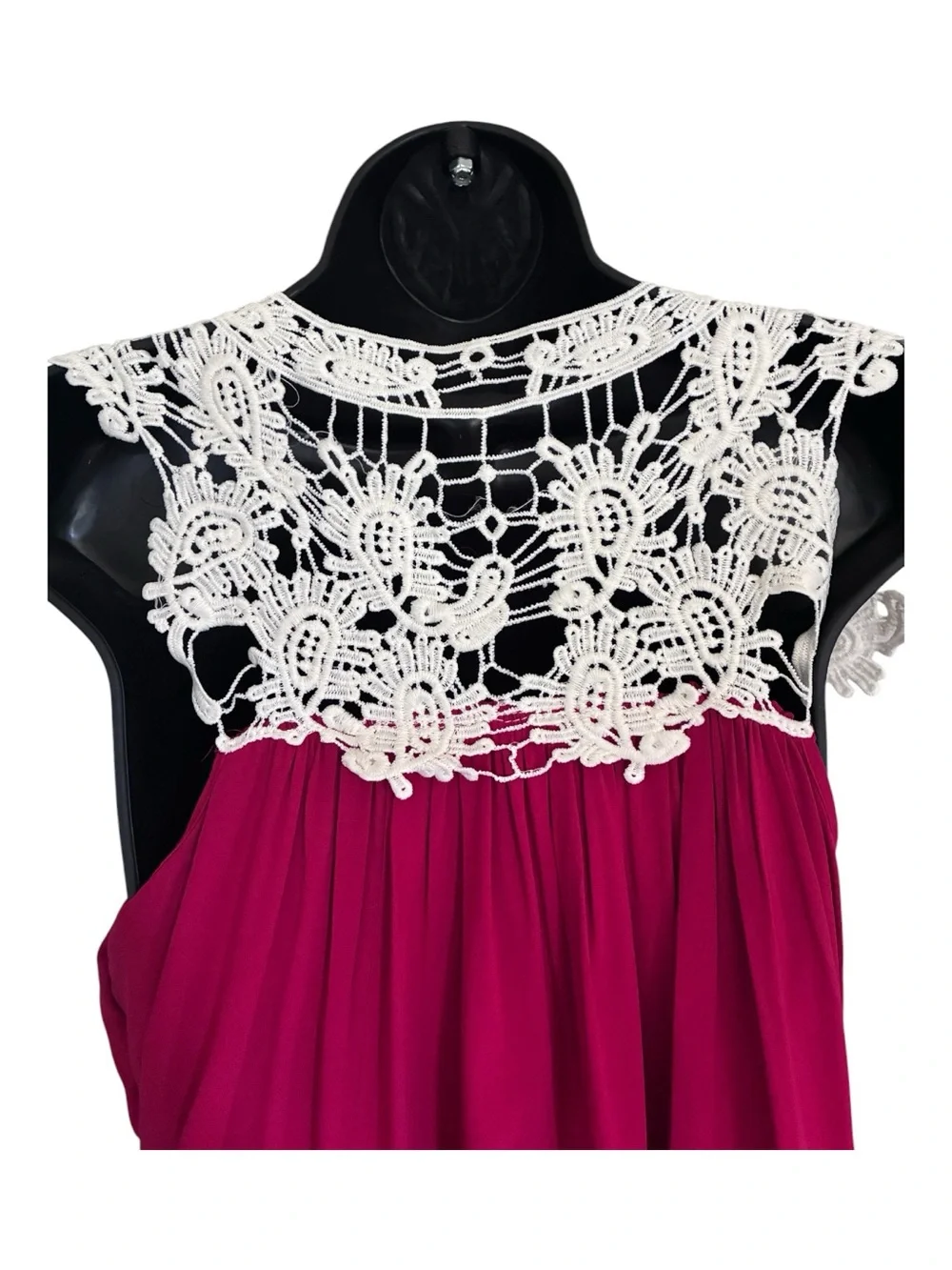 Wrangler Western Rodeo Summer Crochet Lace Yoke Magenta Sleeveless Tunic Sz L